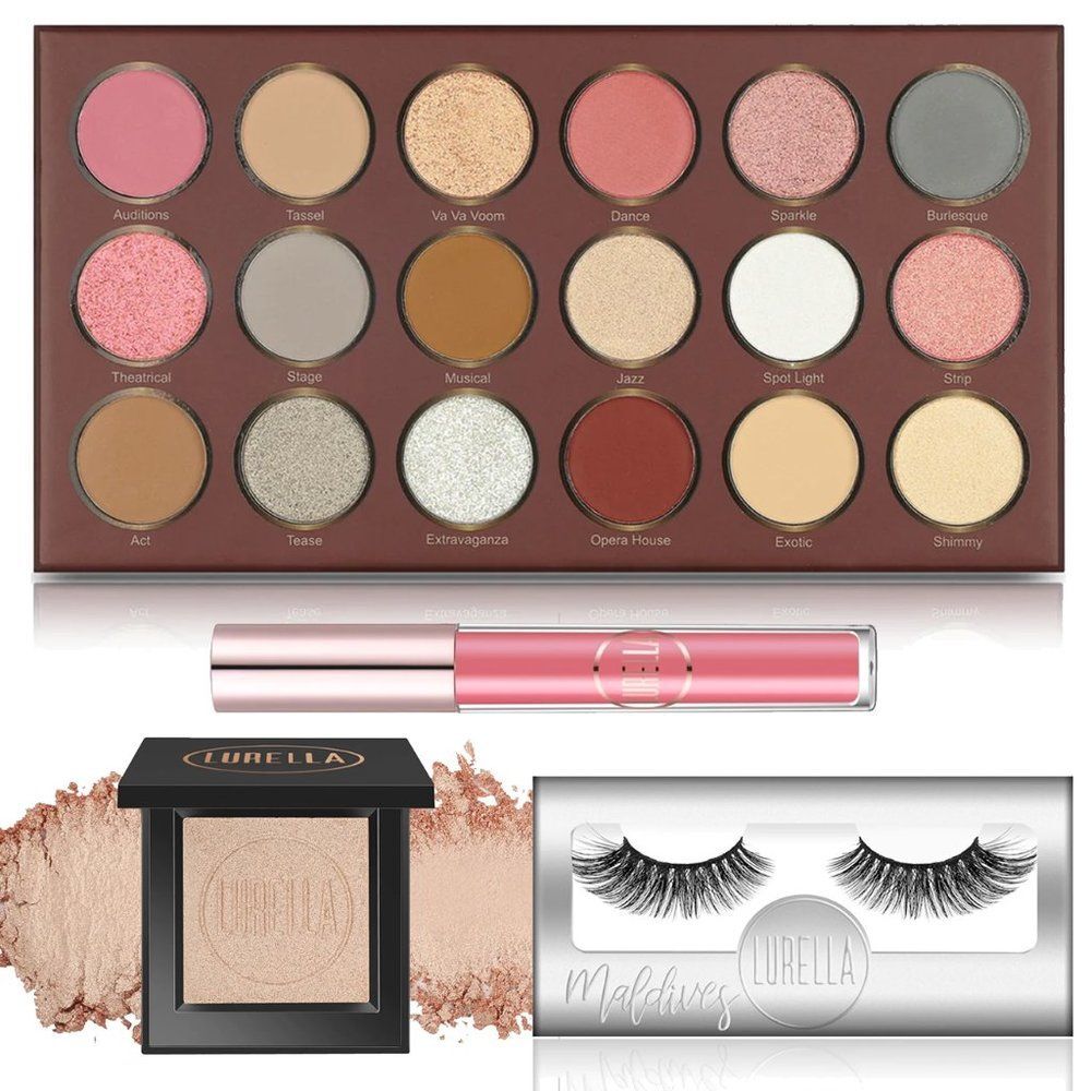 NIB Lurella Eyeshadow Palette, Highlighter, Lipstick, & Lashes Bundle